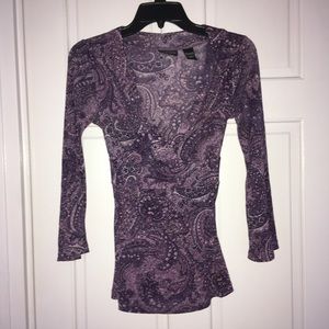 New York & Company sparkly purple paisley shirt